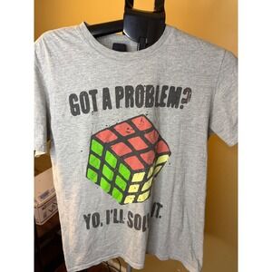 Rubiks Cube Got A Problem Yo Ill Solve It Graphic T-Shirt Mens Medium Gray Retro